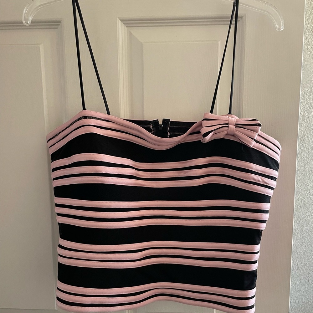 Evening Wear Top Black with Pink Stripe Detail